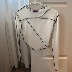 Edikted White Long Sleeve Top with Black Trim. Very Y2K